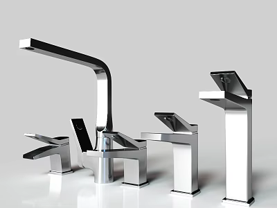 Modern Kitchen Faucets With Various Stylish Designs And Stainless Steel Build 3d model