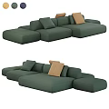 Navy Blue Sectional Sofa With Tan Accent Cushions And Modern Fabric Design