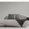 Modern Sectional Sofa Light Gray Upholstery Chevron Pillows Fringed Throw Curved Design Black Metal Legs