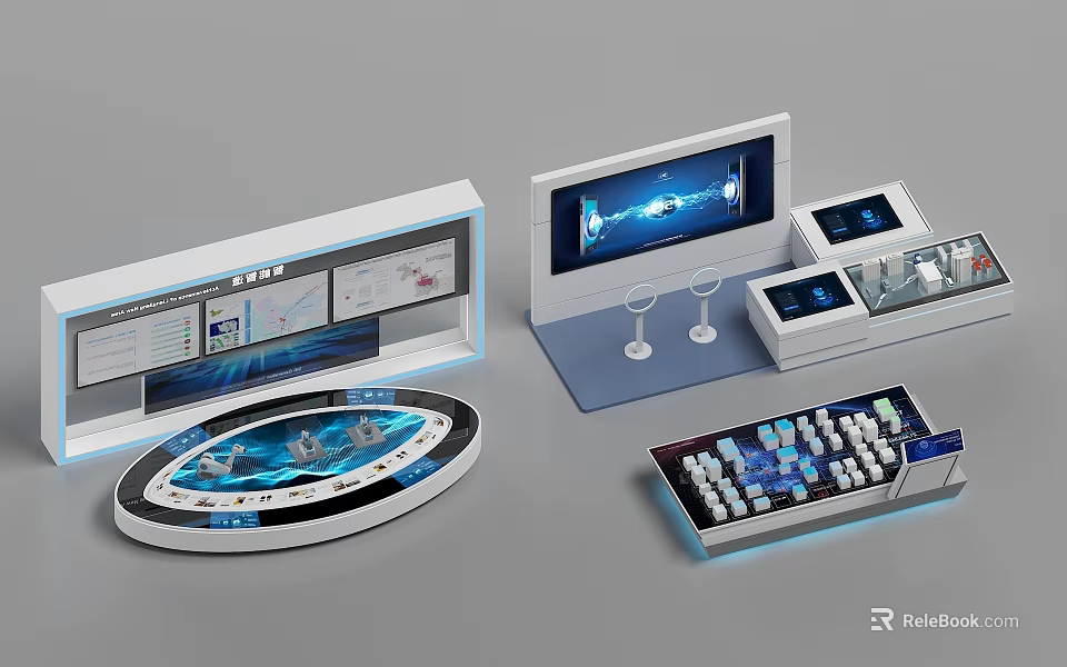 Modern Tech Inspired Display Shelves With Digital Screens And LED Lighting 3d model 