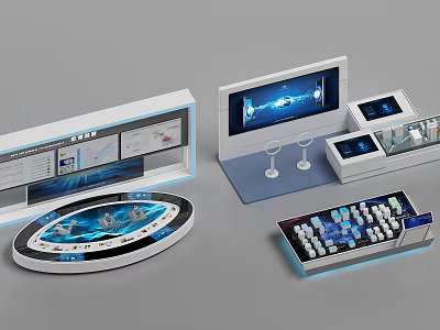 Modern Tech Inspired Display Shelves With Digital Screens And LED Lighting 3d model