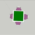 Square Entertainment Table with Green Top and Four Chairs with Purple Cushions and White Legs