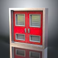 Red Metal Double Entry Door With Silver Frame And Louvered Window Panels