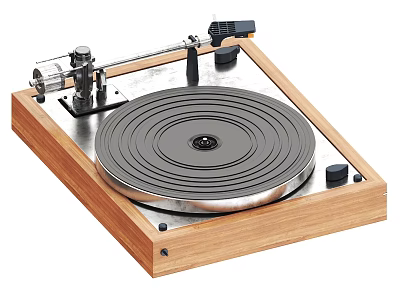High Quality Musical Turntable With Wooden Base And Silver Platter Design 3d model