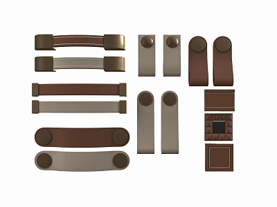 Various Styles of Brown and Beige Handles for Furniture and Cabinet Doors 3d model