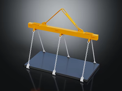 Yellow Industrial Lifting Beam With Hanging Chains And Black Platform 3d model