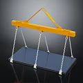 Yellow Industrial Lifting Beam With Hanging Chains And Black Platform 3d model