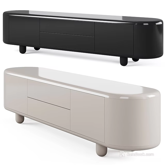 Modern TV Stand Design With Black And Beige Colors Drawers And Cabinets 3d model 