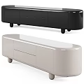 Modern TV Stand Design With Black And Beige Colors Drawers And Cabinets