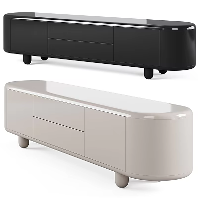 Modern TV Stand Design With Black And Beige Colors Drawers And Cabinets 3d model