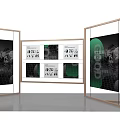 Modern Exhibition Display Shelves With Glass Panels Wooden Frames And Green Display Boards