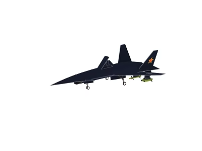 Dark Blue Fighter Jet Equipped with Missiles and Orange Star on Tail 3d model
