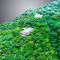 Lush Green Mountain Forest With Nestled Buildings And Dense Vegetation Aerial View