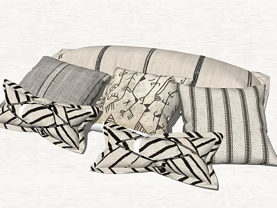 Set of Stylish Throw Pillows With Striped And Geometric Designs In Black White And Beige 3d model