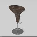Modern Brown Woven Rattan Bar Stool With Silver Metal Base And Footrest