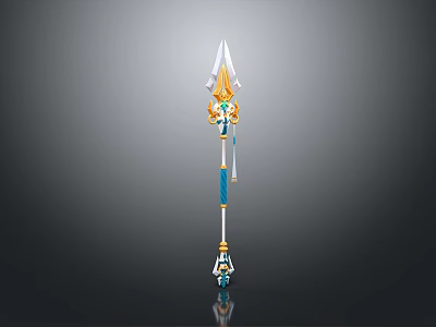 Game Character Intricate Spear Weapon With White Gold Blue Decorative Details 3d model