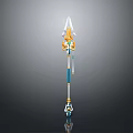 Game Character Intricate Spear Weapon With White Gold Blue Decorative Details