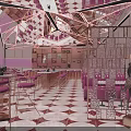 Elegant Luxury Bar Interior With Pink Mirrored Walls And Gold Bar Stools Design