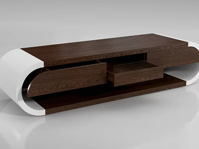 Modern Wooden Coffee Table With Drawers Storage Compartments And White Curved Edges 3d model