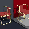 Modern Red Upholstered Dining Chairs With Gold Frame Against Blue And Red Walls
