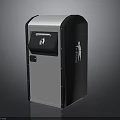 Modern Public Trash Can With Black Silver Body And Side Disposal Icon