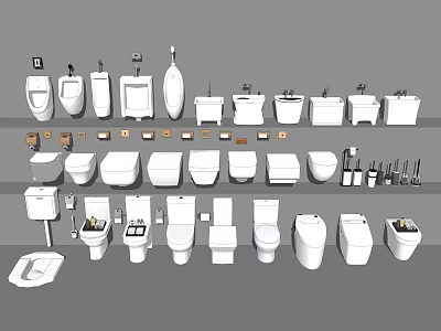 Various Bathroom Toilet Designs With Bidet Washbasin And Fixtures 3d model