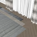 Light Gray Square Area Rug On Herringbone Wood Floor By White Curtains