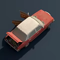 Vintage Red Car With Open Doors And Trunk White Roof Classic Design