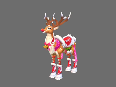 Festive Decorative Reindeer With Red Nose Colorful Ornaments And Antlers 3d model