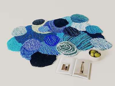 Vibrant Circular Patterned Rug With Open Book And Grapes Bowl On Light Floor 3d model