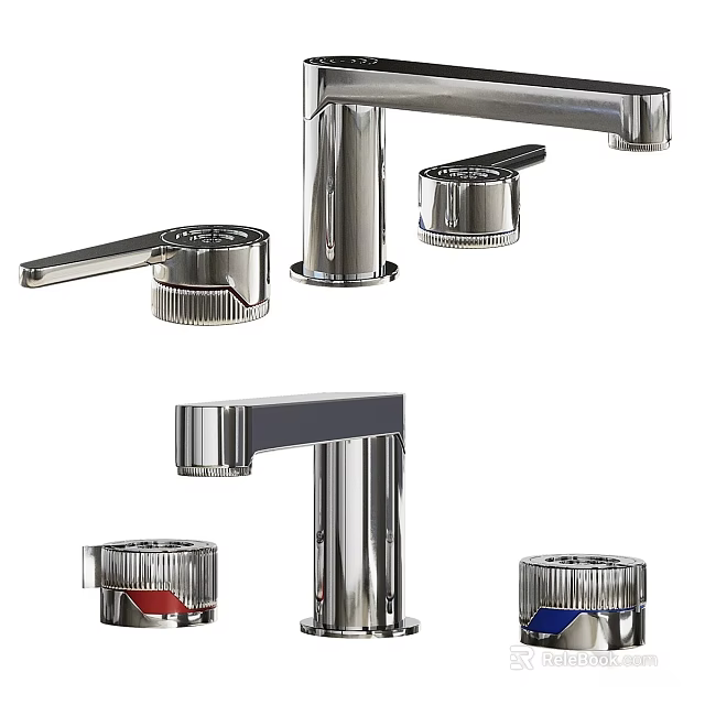 Modern Bathroom Faucet With Metal Handles Spout And Component Parts 3d model 