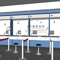 Modern Bank Interior Design With Glass Partitions Counter Logo Computers And Stools