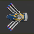 Custom Blue Motorcycle Engine With Yellow Flame Graphics And Shiny Silver Exhaust Pipe Design 3d model