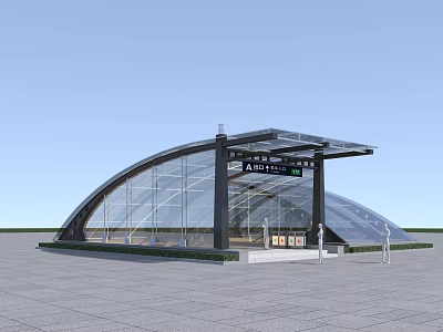 Modern Station With Glass Dome Structure Transparent Glass Walls And Canopy Roof Platform Area 3d model