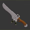 Futuristic Combat Knife With Silver Blade Orange Handle Green Gems And Metal Parts