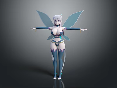 Fantasy Game Movie Character With Silver Hair Blue Wings And Decorative Outfit Pose 3d model