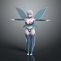 Fantasy Game Movie Character With Silver Hair Blue Wings And Decorative Outfit Pose