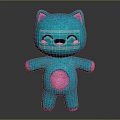 Blue Cat Plush Doll with Pink Ears Cheeks Belly and Smiling Face Cute Stuffed Toy