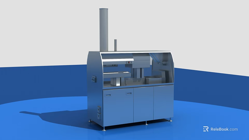 Modern Industrial Equipment With Stainless Steel Structure Tall Exhaust Pipe And Base Cabinets 3d model 