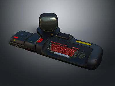 Vintage Computer Console Featuring Red Keyboard Small Screen And Control Buttons 3d model