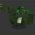 Green Automatic Weapon System With Barrel Red Lights And Mechanical Base 3d model
