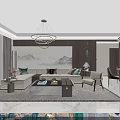 Bright Modern Dining And Living Room With Round Marble Table Cozy Chairs And Side Cabinets