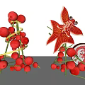 Art Installation with Red Decorative Balls Bamboo Structure and Red Goldfish Shaped Decoration
