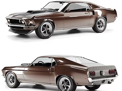 Brown Classic Two Door Sports Car With Sleek Body And Black Wheels 3d model