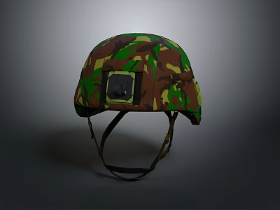 Tactical Military Camouflage Helmet With Black Straps And Square Device 3d model