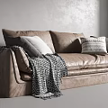 Modern Light And Brown Multi Seater Sofa With Pillows And Throw Blanket 3d model