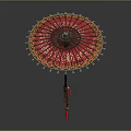 Red Traditional Oil Paper Umbrella With Intricate Patterns And Gold Accents