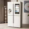 Modern White Side by Side Refrigerator with Digital Display and Water Dispenser in Home Interior