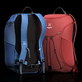 Haglofs Blue And Red Backpacks With External Design And Internal Structure 3d model