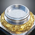 Golden Floral Carved Base With Silver Circular Tray On Square Platform 3d model